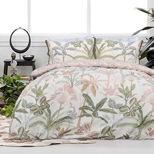 Sleepdown Juego de Funda de edredón Reversible con borlas, diseño Floral, con Hojas Tropicales, Suave, fácil Cuidado, Doble (200 x 200 cm)