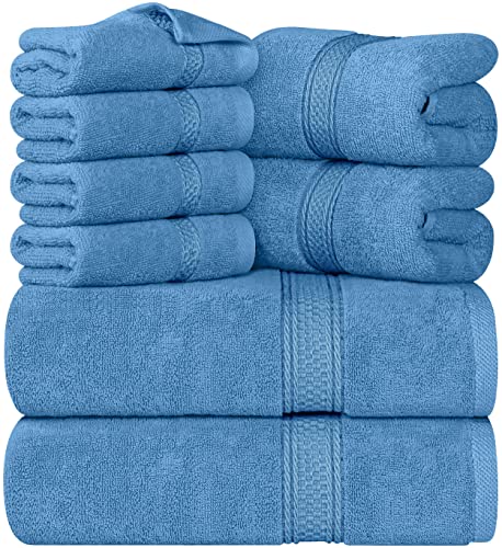 Utopia Towels - Juego de Toallas Premium de 8 Piezas; 2 Toallas de baño, 2 Toallas de Mano y 4 toallitas - Algodón - Calidad del Hotel, súper Suave y Altamente Absorbente (Azul eléctrico)