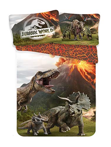 Jurassic World, Juego de Ropa de Cama, Funda de Edredón 140 x 200 cm y Funda de Almohada 70 x 90 cm, 100% Algodón, Diseño de Dinosaurios