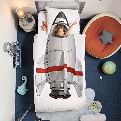 Snurk - Juego de ropa de cama infantil - Rocket - cohete - Algodón - Funda nórdica (135 x 200 cm) y funda de almohada (80 x 80 cm).
