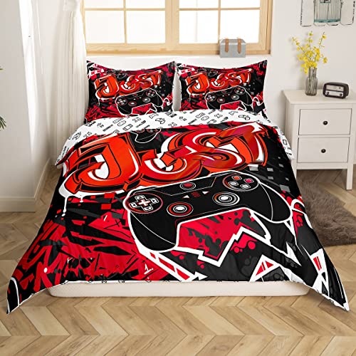 Gamer - Juego de funda nórdica para juegos de cama (140 x 200 cm), color rojo