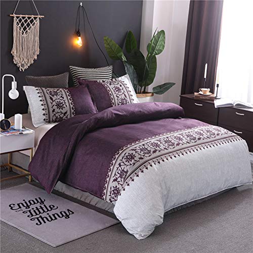 Mateju Juego de Ropa de Cama Patrón 2/3 Piezas Microfibra Antialérgico Anti Decoloración Funda Nórdica de Edredón Estampada Cama (150x200cm -2pcs,Violeta)