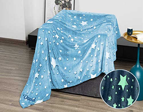 Manta de Estrellas Fluorescentes Personalizada con Nombre de coralina 250x150cm (Azul)