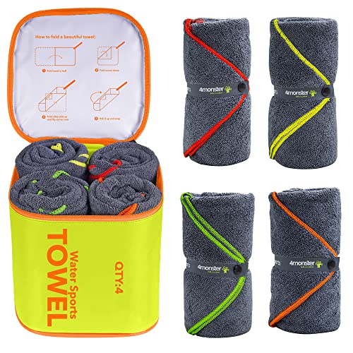 4Monster Pack de 4 toallas de microfibra para camping, senderismo, viajes, natación, toalla de baño con bolsa de accesorios, secado rápido y súper absorbente, 60x120 cm cada una, amarillo