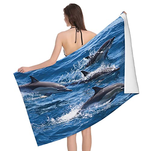 ASEELO Toallas de baño de delfines en el mar, toalla de baño grande, toalla de playa para baño, toalla de baño impresa, 52 x 32 pulgadas