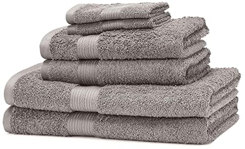 Amazon Basics - Juego de toallas (colores resistentes, 2 toallas de baño, 2 de manos y 2 para bidé), color gris