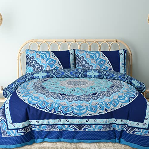 Sleepdown Juego de Funda de edredón Reversible Suave y Sencillo con diseño geométrico Azul de Cachemira con Fundas de Almohada, King (220 x 230 cm), Tamaño matrimonio