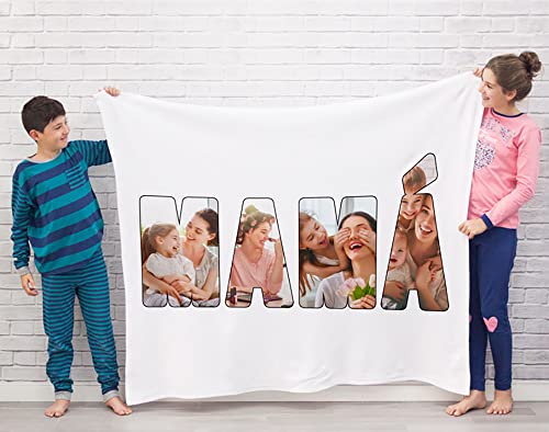 Made in Gift Manta Personalizada con Fotos a Color “Mamá” 170x130cm para Sofá o Cama de Abrigo en Invierno como Regalo Original para Madres (Coralina)