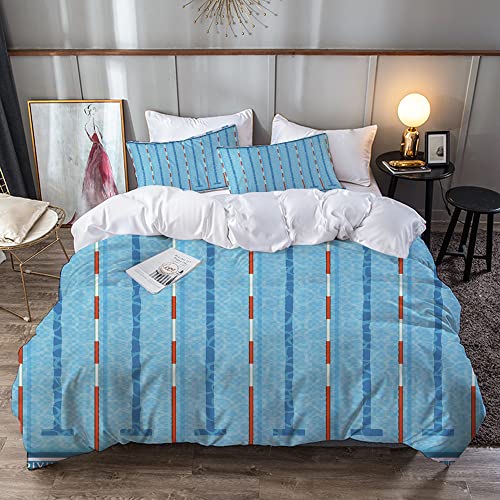 Bedding Juego de Funda de Edredón,Estilo de vida Piscina profesional olímpica Baño profundo Textura Carriles Ver De,Microfibra Funda de Nórdico y Fundas de Almohada Cama 150 x 200cm + Almohada 63X63cm