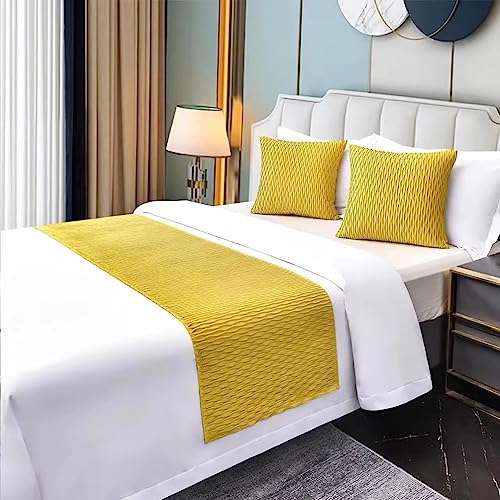 Camino de cama terciopelo de lujo Bufanda de cama Ropa de cama de hotel de gama alta Patrón de diamante Bandera de cama Toalla de cama Manta de cama Cubierta de cama Decoración ( Color : Yellow , Size