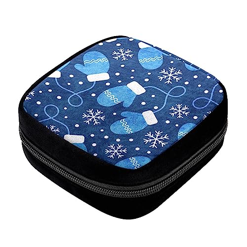 Bolsa de período,bolsa de almacenamiento de toallas sanitarias,soporte de almohadilla para el período,Manoplas azules y copos de nieve