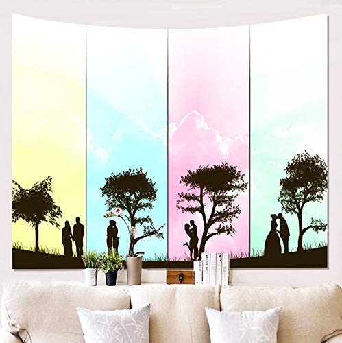 UTUMAX Tapiz 150x250cm Pequeño estilo fresco Cielo de colores Pareja Árbol Tapiz de pared Toalla Manta Colgante de pared Tapiz de estrella Decoraciones para el hogar para la sala de estar