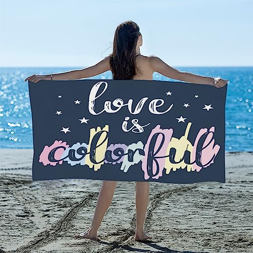 GUYOS Love Is Colorful-Toalla de playa 100% microfibra, secado rápido, sin arena, ligera, grande, toalla de playa de gran tamaño para baño, paquete de 2