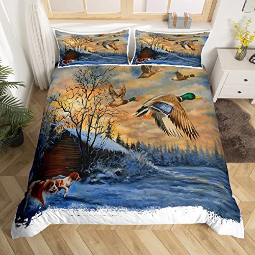 Homemissing Juego de cama de 140 x 200 cm Flying Duck Sets de funda nórdica Wildlife Juego de funda nórdica con 1 funda de almohada