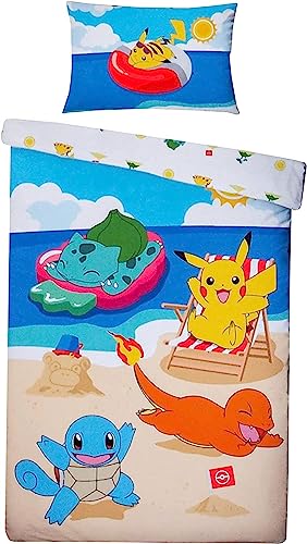 Pokemon POK-407BL - Juego de cama (140 x 200 + 70 x 90 cm, 100% algodón)