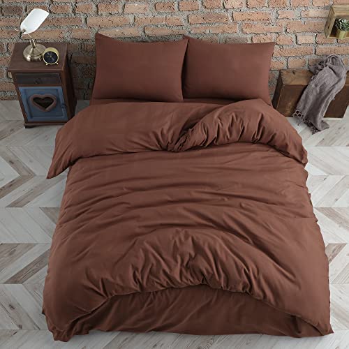 Vency Plain,Funda nórdica para cama de matrimonio de 240x220 cm, color marrón, juego de fundas de edredón de 2 fundas de almohada de 50x80 cm con color,Plain marrón