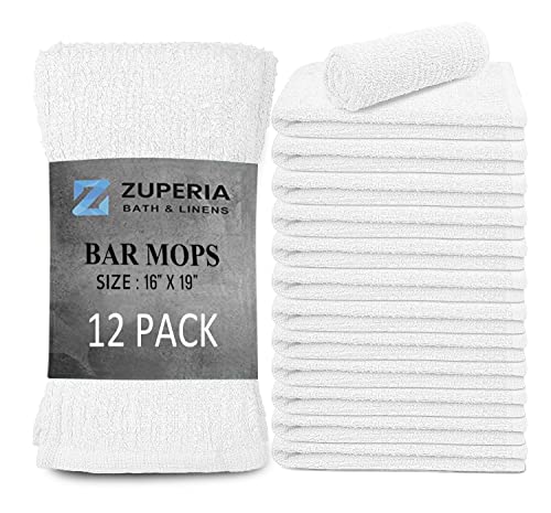 ZUPERIA Toallas de cocina para trapeador de bar, paquete de 12 toallas de trapeador de bar (16 x 19 pulgadas), toallas de cocina 100% algodón, paños de cocina y paños de cocina súper absorbentes,