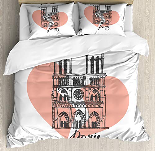 ABAKUHAUS Notre Dame de París Funda Nórdica, Corazón Roto, Decorativo 3 Piezas con 2 Fundas de Almohada, 230 x 220 cm - 70 x 50 cm, Rubor y Gris carbón
