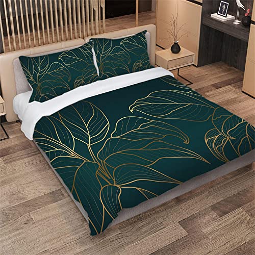 Juego Sábanas De Cama Estampadas 3 Piezas - Planta Verde Funda Nórdica Set Mármol Impresión Edredón Cubierta Hojas De Ginkgo Juego De Sábanas Verde Bosque Fundas De Almohada Verde Traje Para Ni