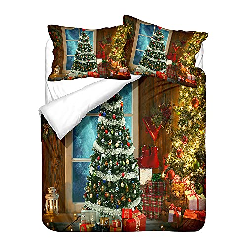 Funda Nórdica Cuatro Piezas 3D - Patrón De Árbol De Navidad 3D Temática Twin Full King Size Bedding Set Merry Christmas Duvet Cover Pillowcase Set For Home Decor, As Shown,Eu,Double(200* 200Cm)