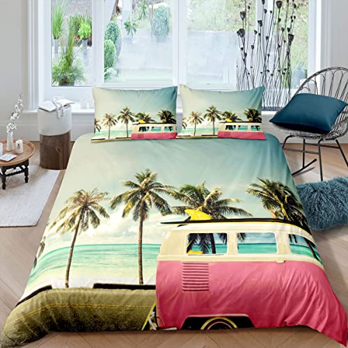 Plage Océan - Funda de edredón para acampada o coche, 220 x 240 cm, diseño de flores tropicales con 2 fundas de almohada