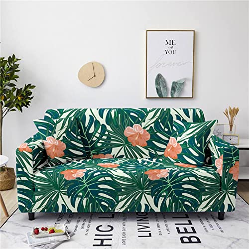 ERNZI Fundas elásticas para sofá con Flores,Fundas Impresas en 3D con Hojas para sofá de 1,2,3 y 4 plazas,Funda Protectora para Muebles de sofá con 2 Fundas de Almohada para sofá de 45x45 cm grati