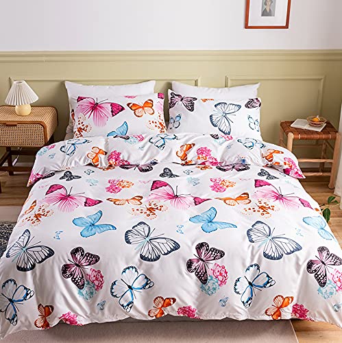 GETIYA Ropa de cama de 135 x 200 cm, diseño de mariposas, para mujer y niña, microfibra, funda nórdica con diseño de mariposa, cama individual con funda de almohada de 80 x 80 cm