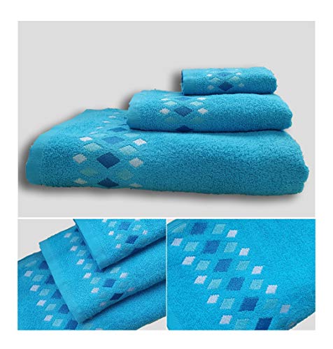 Energy Colors Textil-Hogar Juego de Toallas Baño 3 Piezas 1 Ducha 1 Mano 1 Cara 100% Algodón Ligeras y Absorbentes (Asir Turquase)