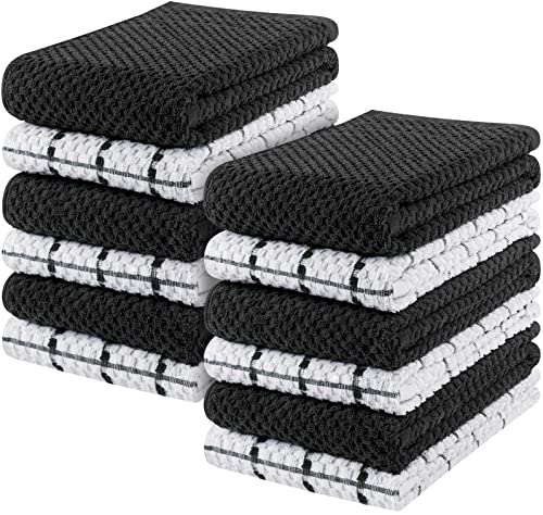 Utopia Towels Toallas de Cocina, 38 x 64 cm, 100% algodón Hilado en Anillo, Toallas de Plato súper Suaves y absorbentes, Toallas de té y Toallas de Barra, (Paquete de 12) (Negro Y Blanco)