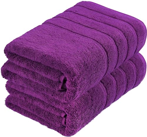 Juego de 2 toallas de baño extragrandes superjumbo (100 x 200 cm, 600 g/m²), suaves y lujosas, 100 % algodón egipcio puro, secado rápido, calidad de hotel, toallas de baño grandes (morado)