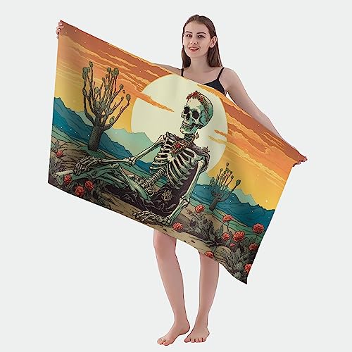 Skull And Moon Toalla de playa XXL, diseño de cráneo 3D, toalla de baño grande, 100 x 200 cm, toalla de microfibra suave y absorbente (D2, 100 x 200 cm)