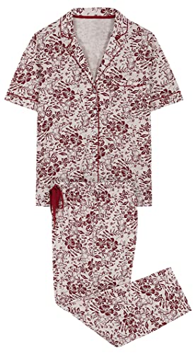 Women'secret Pijama Camisero Largo 100% algodón Juego, Estampado Granate, L para Mujer