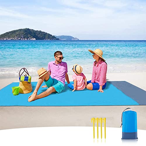 Sendowtek Alfombra de Playa Grande, 210 x 200 cm portátil e Impermeable, con 4 Clavos de fijación,Ideal para Viajes al Aire Libre