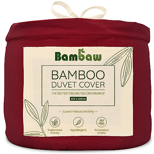 Bambaw – Funda Nordica Cama 90 (155x220 cm), 100% Bambú, Funda Nórdica Antiácaros, Transpirable y Suave, Sábanas Ecológicas – Burdeos