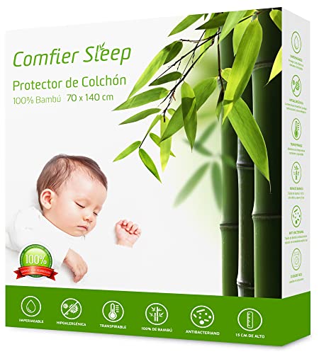 Comfier Sleep Protector Colchon Cuna Supersuave 70x140 cm Transpirable 100% Bambu no Ruidoso Antibacteriano Funda colchon Impermeable Hipoalergenico Anti-bacteriano Anti-acaros