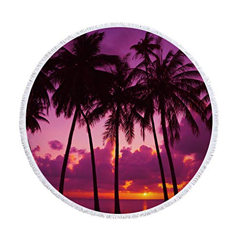 Sticker Superb Hermoso Toalla de Playa Redonda con Borla Grande 60 Pulgadas Cortina Estera de Yoga Manta de Playa para Niños Mujer y Hombre Verano (A Orillas del Mar, 150 cm)