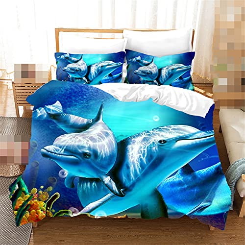 Ocean Dolphin Juego de ropa de cama con estampado en 3D de moda animal edredón de lujo grande para decoración textil del hogar