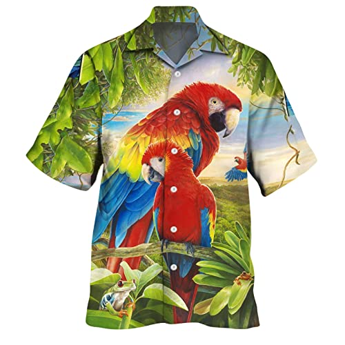 Hombres Primavera/Verano Moda casual Masculino Gallo impreso fiesta playa suelta impreso camisa de manga corta paquete de camisetas para hombres, Vert-3, XXL