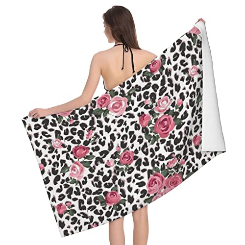 ASEELO Toallas de baño con diseño de leopardo de mezcla de rosas rosas, toalla de baño grande, toalla de playa para baño, toalla de baño impresa, 52 x 32 pulgadas