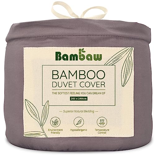 Bambaw – Funda Nordica Cama 180 (260x240 cm), 100% Bambú, Sábanas Antiácaros, Antibacterianas, Transpirables y Suaves – Gris Oscuro