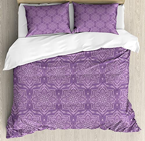 ABAKUHAUS Bohemia de la Vendimia Funda Nórdica, Violeta de la Flor de Sun, Decorativo 3 Piezas con 2 Fundas de Almohada, 230 x 220 cm - 70 x 50 cm, Violeta y Lila