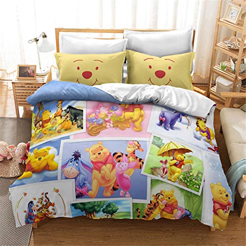 DDONVG Juego de ropa de cama de Winnie the Pooh de 135 x 200 1 pieza con funda de almohada de 50 x 75 cm | ropa de cama fina de 100% algodón (F,135 x 200 cm)