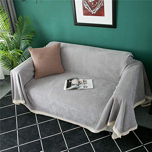 ZPEE Fundas transpirables de oruga para sofá, protector de sofá moderno de color sólido con encaje, funda de sofá para sofá de 1, 2, 3 y 4 plazas, color gris, 180 x 150 cm