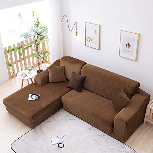 ZPEE Fundas de sofá de felpa de una pieza, protector de sofá suave de color sólido para sofá de 1, 2, 3, 4, fundas elásticas modernas para niños y mascotas-B de 2 asientos/145-185 cm