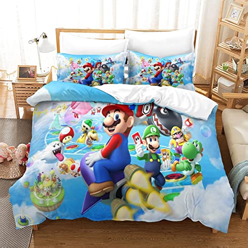 Funda Nórdica Super Mario Bros Estampado Motivo Juego De Funda De Edredón Suave Acogedora con Cremallera Microfibra Funda Edredón para Niños Y Adultos Juego De RopaKing（220x240cm）