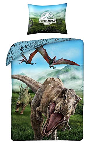 Halantex Juegos De Fundas 100% algodón para Edredón Jurassic World Dinosaurio T-Rex - Funda nórdica 140x200cm + Funda de Almohada 70x90cm