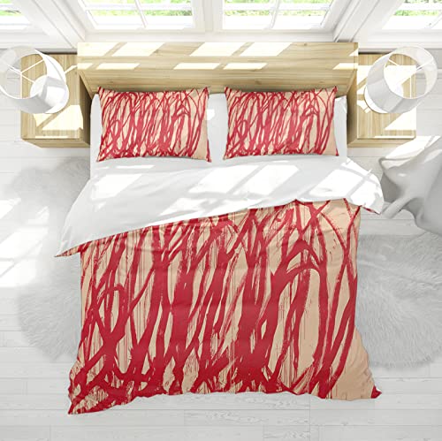 Ropa de Cama Sets Red Abstract Lines Funda de edredón Soft Breathable Funda de edredón Warm Feel Modern Comforter Cover Set 3-Piece All Seasons 260x240cm
