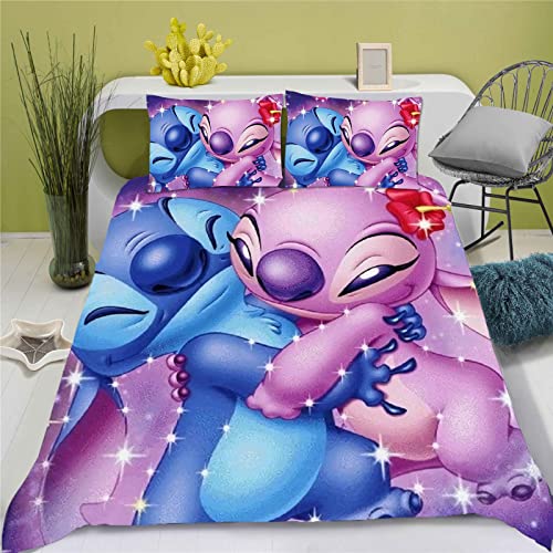 SMNVCKJ Ropa de cama para adolescentes Lilo y Stitch Ropa de cama de dibujos animados microfibra 3D funda nórdica y funda de almohada de anime (7,135 x 200)