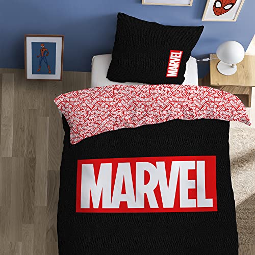 CTI Marvel Home Identity - Juego de Cama (100% algodón, 140 x 200 cm, 47654), Color Negro y Rojo