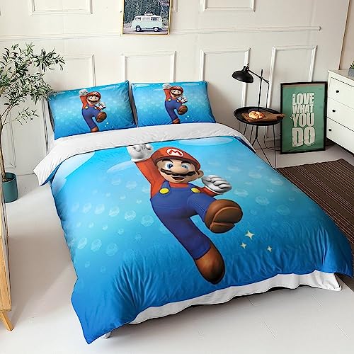 Super Mario Bros Juego De Sábanas Y Fundas Nórdicas Impresas En 3D con Juegos De 3 Piezas, Microfibra Suave, Fundas De Almohada, Cremallera Oculta,King（220x240cm）